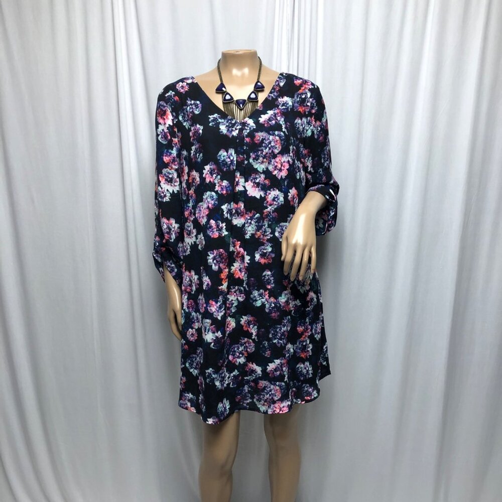 Decree Dress Womens Size Large Black Blue Floral Camisole Slip Lined Shift